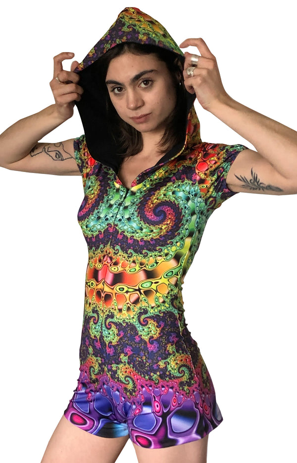 Sublime Hooded Playsuit : Whirlpool Fractal