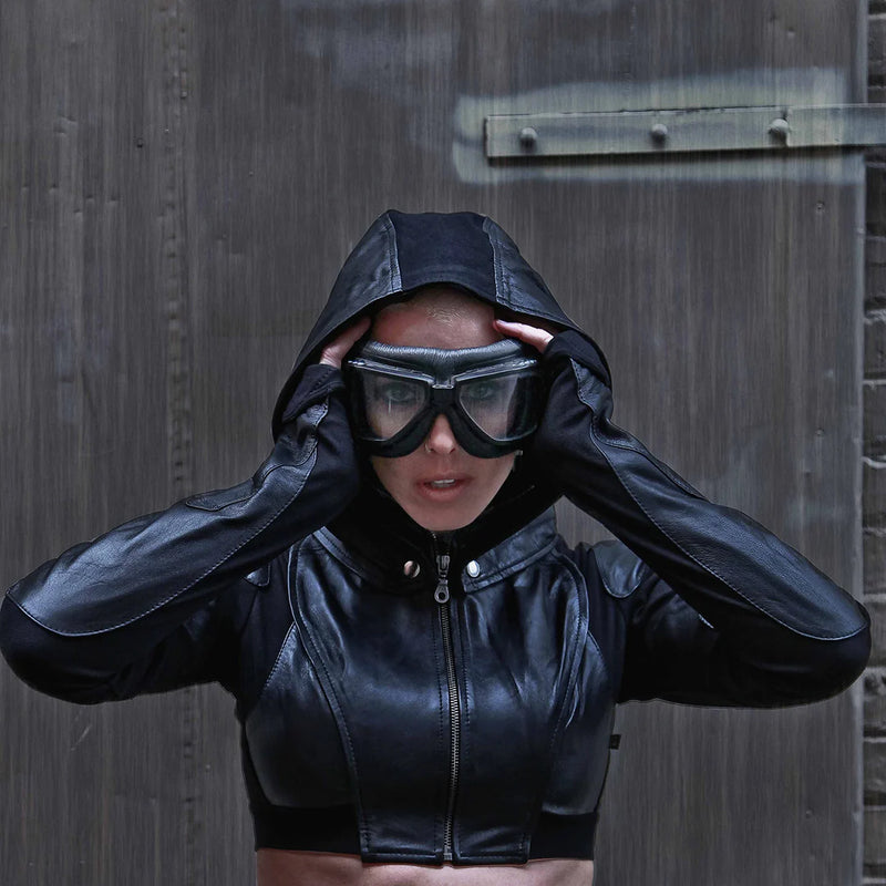 Freq G Hooded Crop Leather Jacket