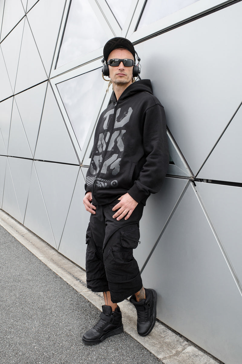 Grafx Zipped Black Men Hoodie | TUNKSA – Hexagon HGN