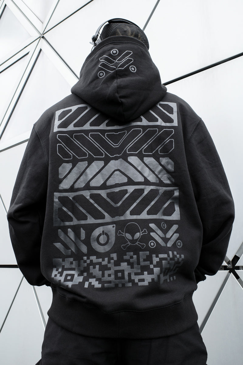 Grafx Zipped Black Men Hoodie | TUNKSA – Hexagon HGN