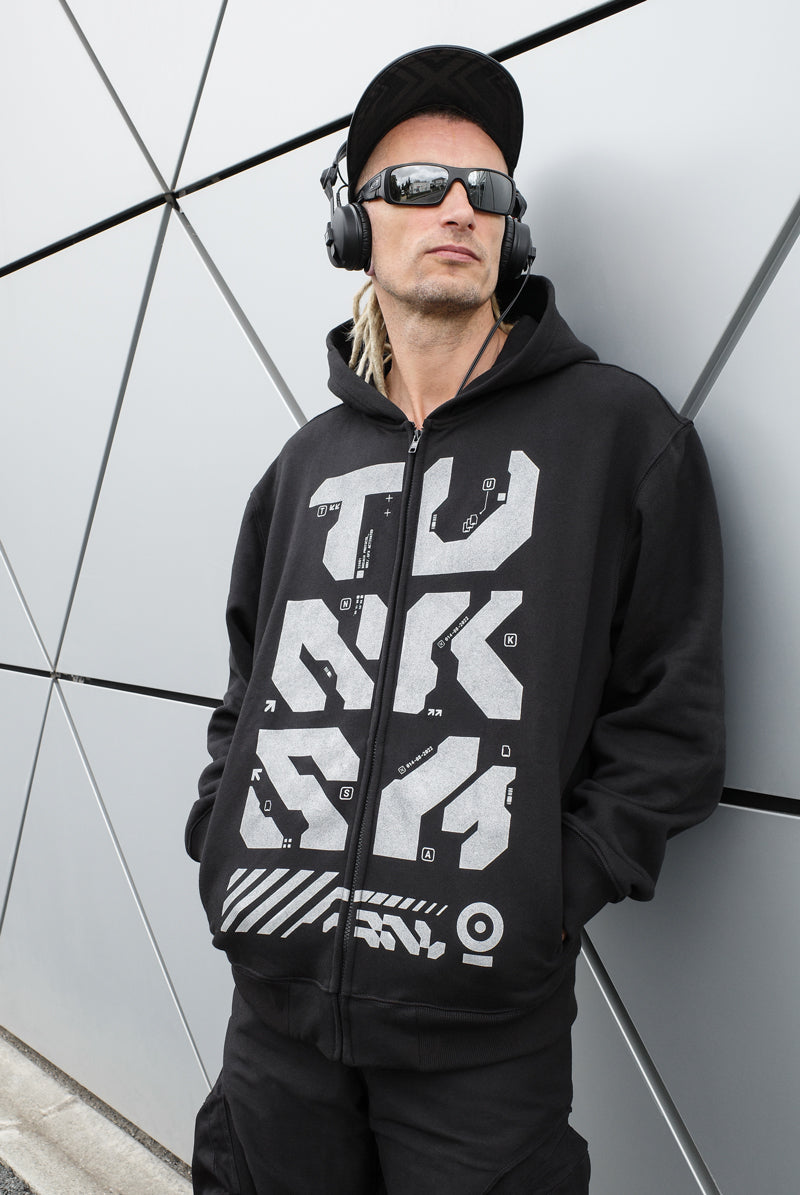 Grafx Zipped Men Silver Hoodie | TUNKSA – Hexagon HGN