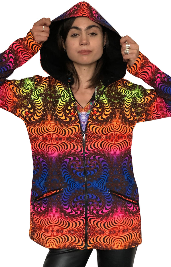 Womens Hooded Jacket : Rainbow Fractal